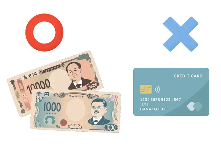 現金は可能でクレジットカードは使えないと言うイメージ画像