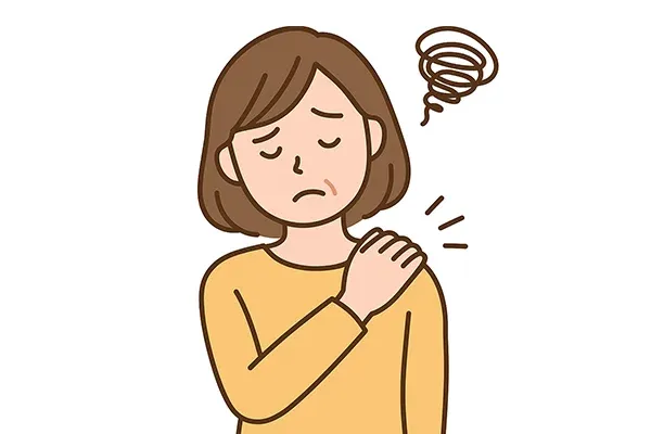 朝、肩が上がらず不安そうな女性