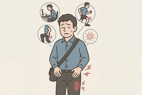 滑液包炎による股関節や膝の違和感に悩む30代男性