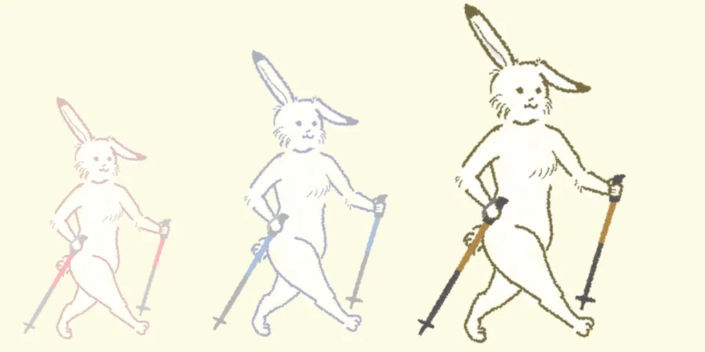 お薬とは違ったアプローチでおすすめの「ポールウォーキング」をしているイラスト