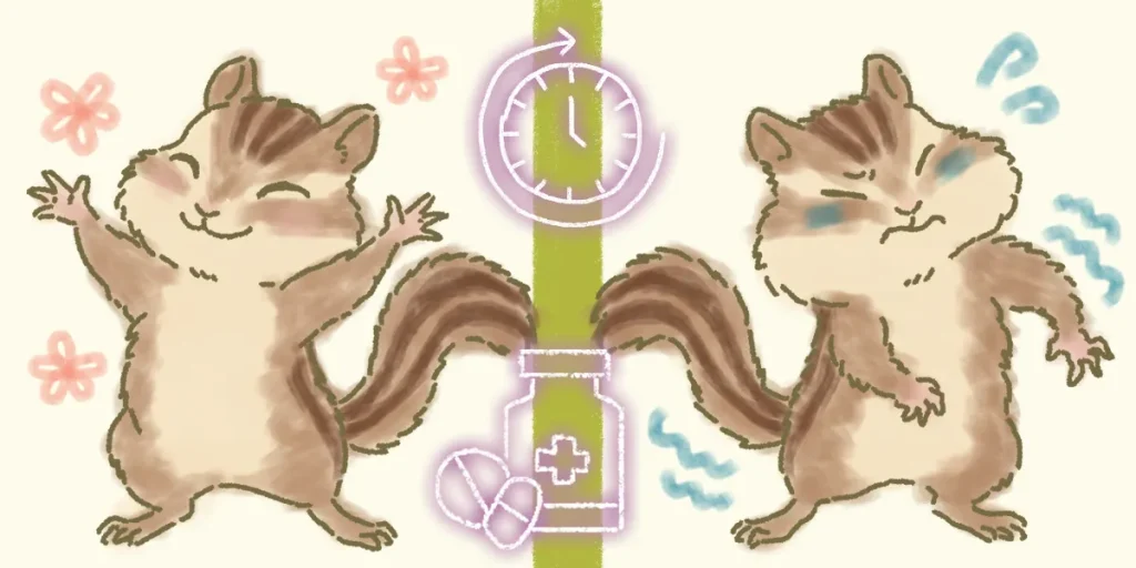 Lドパによるハネムーン期とジスキネジアを起こしているイラスト