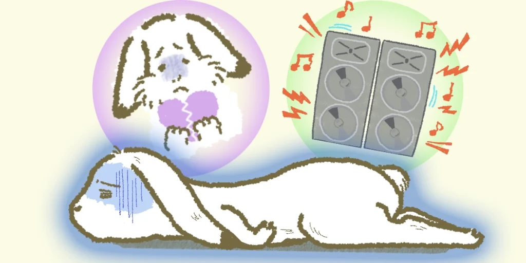 「心」「体」「騒音環境」により、ストレスを感じている様子のイラスト